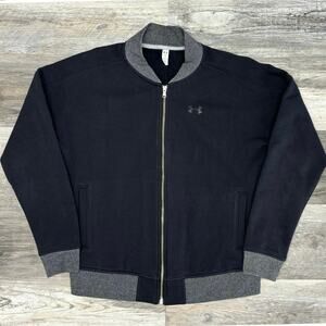 Under Armour Jacket Threadborne Black Gray Mens M Loose Zip Up Bomber Sweatshirt